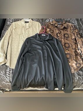 3 Men’s Large Button Up Shirts - Lamasini & COOFANDY Night Out Lot Brown/Tan/BLK